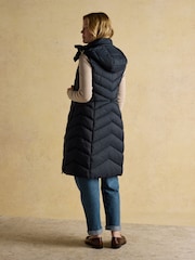 Joules Pembury Navy Longline Showerproof Padded Gilet with Hood - Image 2 of 11