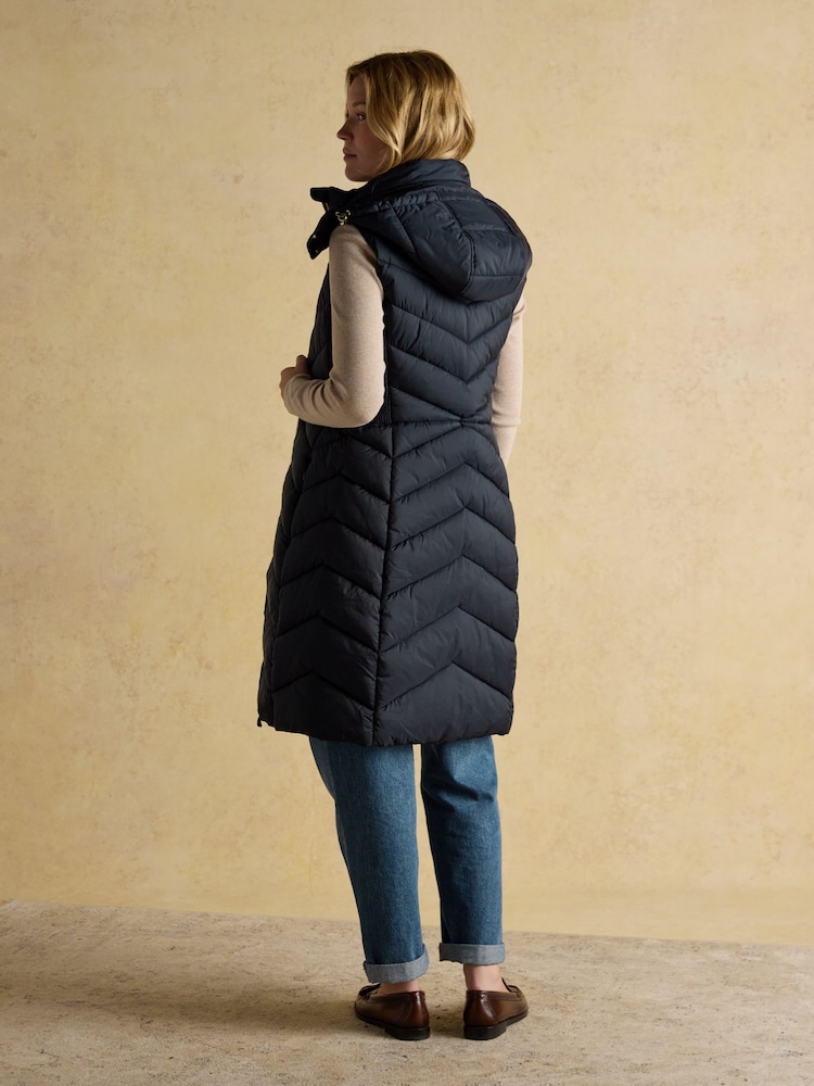 Joules Pembury Navy Longline Showerproof Padded Gilet with Hood - Image 2 of 11