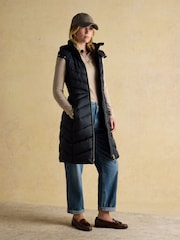 Joules Pembury Navy Longline Showerproof Padded Gilet with Hood - Image 4 of 11