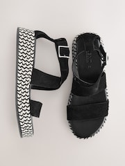 Black Suede Standard/Wide Fit Forever Comfort® Chunky Flatform Sandals - Image 1 of 11
