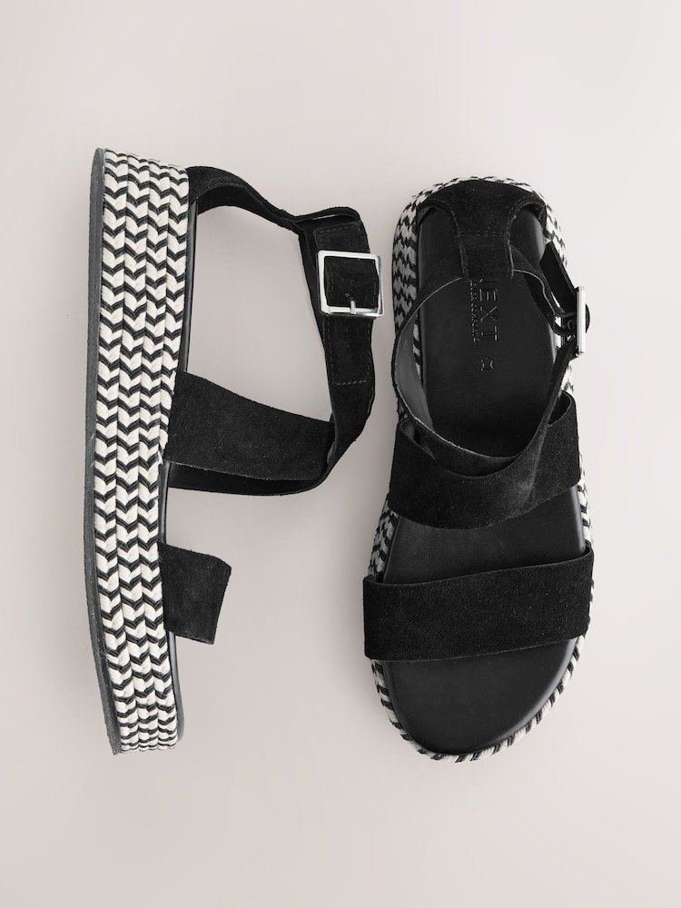 Black Suede Standard/Wide Fit Forever Comfort® Chunky Flatform Sandals - Image 1 of 11