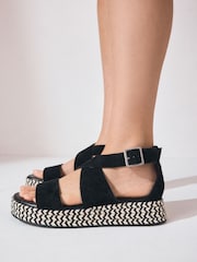 Black Suede Standard/Wide Fit Forever Comfort® Chunky Flatform Sandals - Image 4 of 11