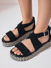 Black Suede Standard/Wide Fit Forever Comfort® Chunky Flatform Sandals - Image 5 of 11