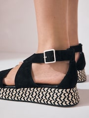 Black Suede Standard/Wide Fit Forever Comfort® Chunky Flatform Sandals - Image 6 of 11