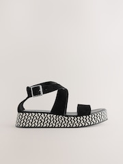 Black Suede Standard/Wide Fit Forever Comfort® Chunky Flatform Sandals - Image 9 of 11