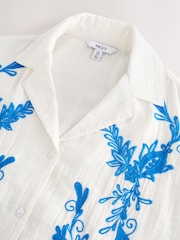 White/Blue Doublecloth Relaxed Short Sleeve Shirt With Embroidery - Image 8 of 8