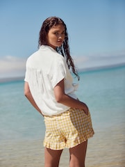 White 100% Linen Tie Front Short Sleeve Shirt - Image 4 of 8