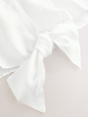 White 100% Linen Tie Front Short Sleeve Shirt - Image 8 of 8