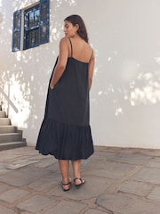 Black 100% Cotton Bubble Hem Midi Dress - Image 3 of 5