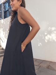 Black 100% Cotton Bubble Hem Midi Dress - Image 4 of 5