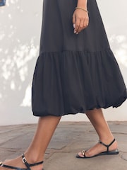 Black 100% Cotton Bubble Hem Midi Dress - Image 5 of 5