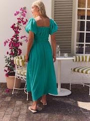 Teal Blue Puff Sleeve Midi Dress - Image 3 of 6
