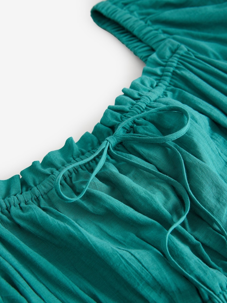 Teal Blue Puff Sleeve Midi Dress - Image 6 of 6