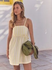 Pink/Yellow Tie Back Mini 100% Cotton Dress - Image 2 of 8