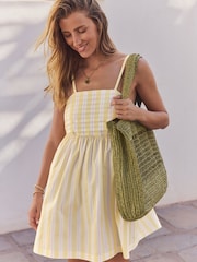 Pink/Yellow Tie Back Mini 100% Cotton Dress - Image 3 of 8