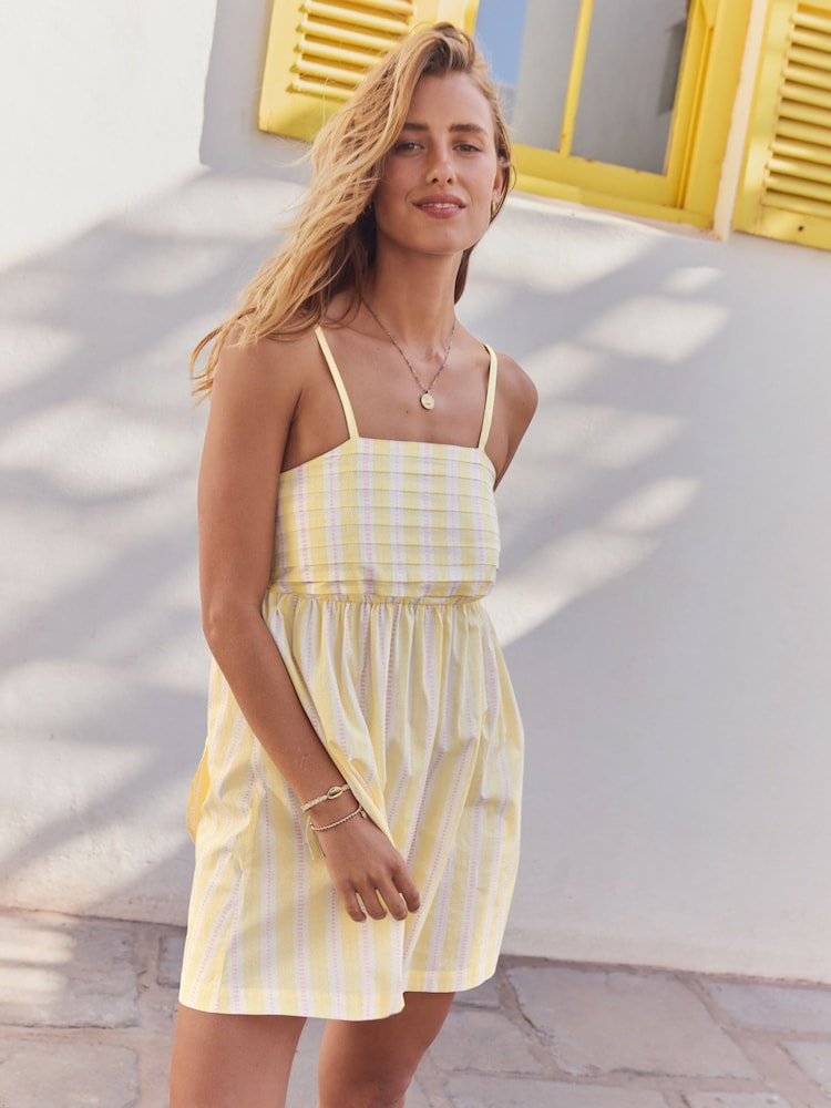Pink/Yellow Tie Back Mini 100% Cotton Dress - Image 4 of 8