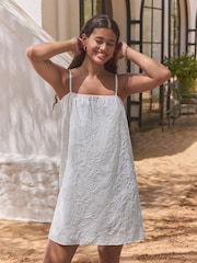 White Summer Sparkle Cornelli 100% Cotton Mini Dress - Image 1 of 11