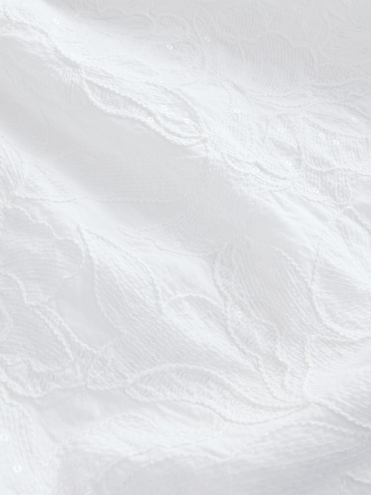White Summer Sparkle Cornelli 100% Cotton Mini Dress - Image 10 of 11