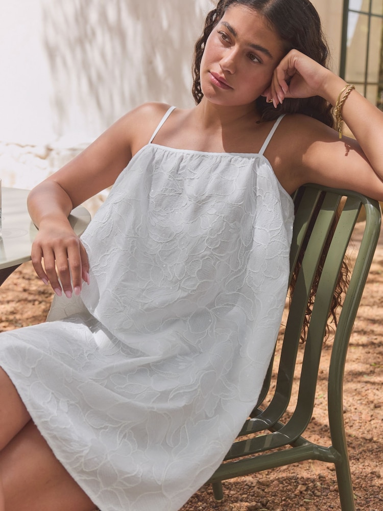White Summer Sparkle Cornelli 100% Cotton Mini Dress - Image 4 of 11