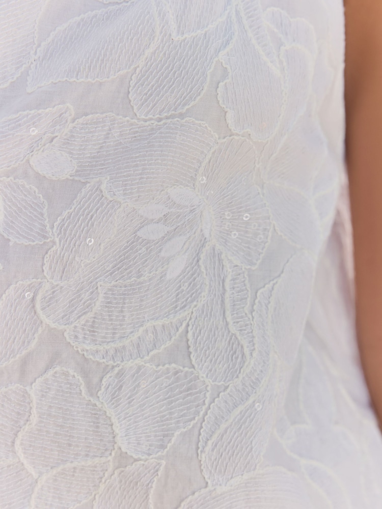 White Summer Sparkle Cornelli 100% Cotton Mini Dress - Image 8 of 11