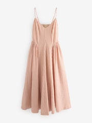 Rust Brown 100% Cotton Textured Seersucker Midi Dress - Image 6 of 8