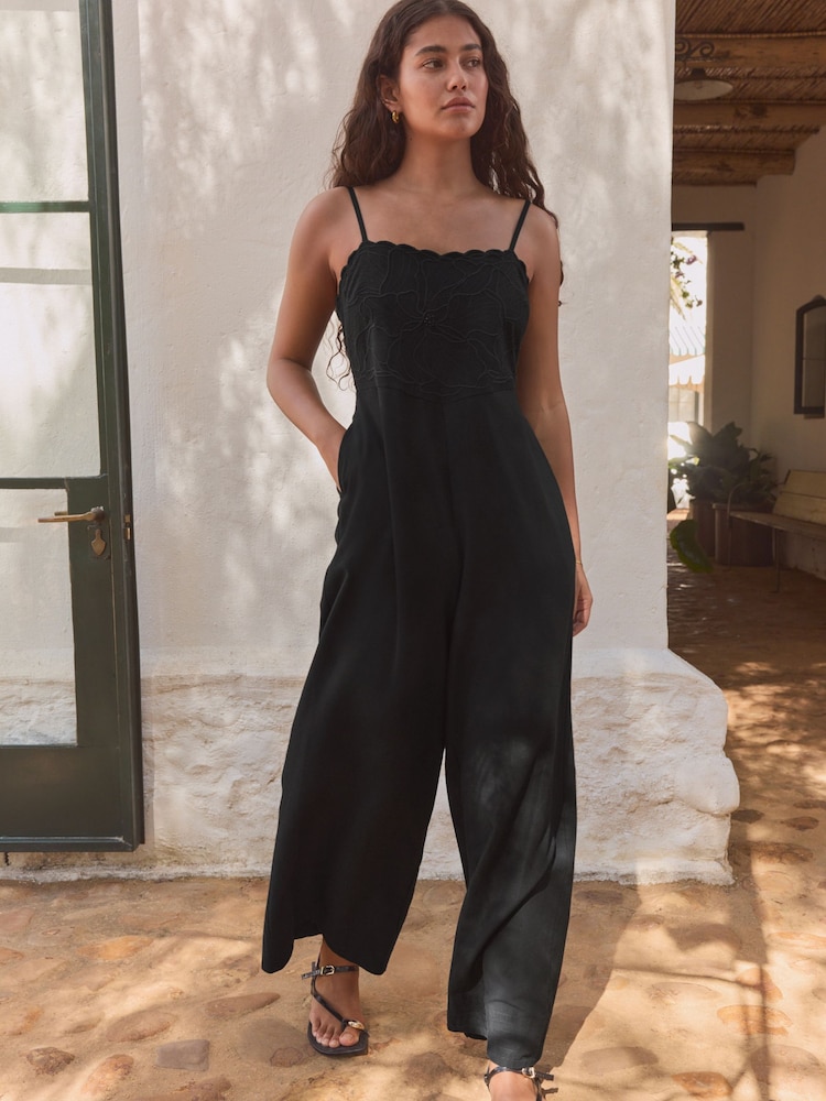 Black Cornelli Wide Leg Jumpsuit With Linen - Image 2 of 9 Black Cornelli Wide Leg Jumpsuit With Linen - Image 2 of 9