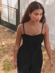 Black Cornelli Wide Leg Jumpsuit With Linen - Image 5 of 9
