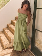 Khaki Green 100% Cotton Jersey Midi Dress - Image 2 of 8