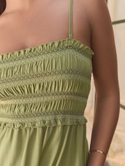 Khaki Green 100% Cotton Jersey Midi Dress - Image 5 of 8