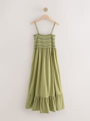 Khaki Green 100% Cotton Jersey Midi Dress - Image 6 of 8