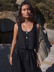 Black 100% Linen Button Down Top - Image 1 of 7