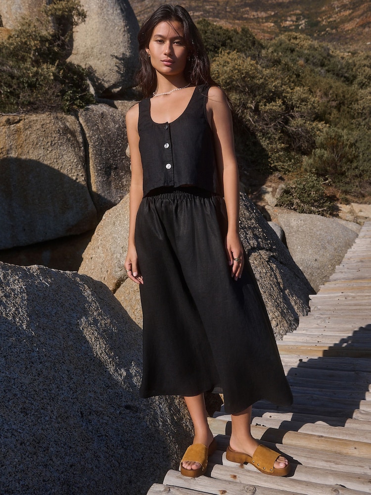 Black 100% Linen Button Down Top - Image 2 of 7
