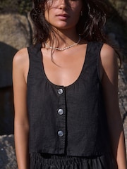 Black 100% Linen Button Down Top - Image 3 of 7