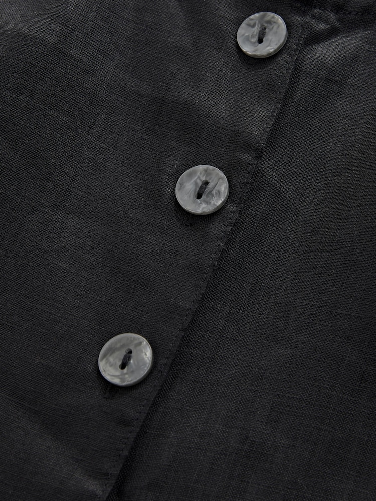 Black 100% Linen Button Down Top - Image 7 of 7