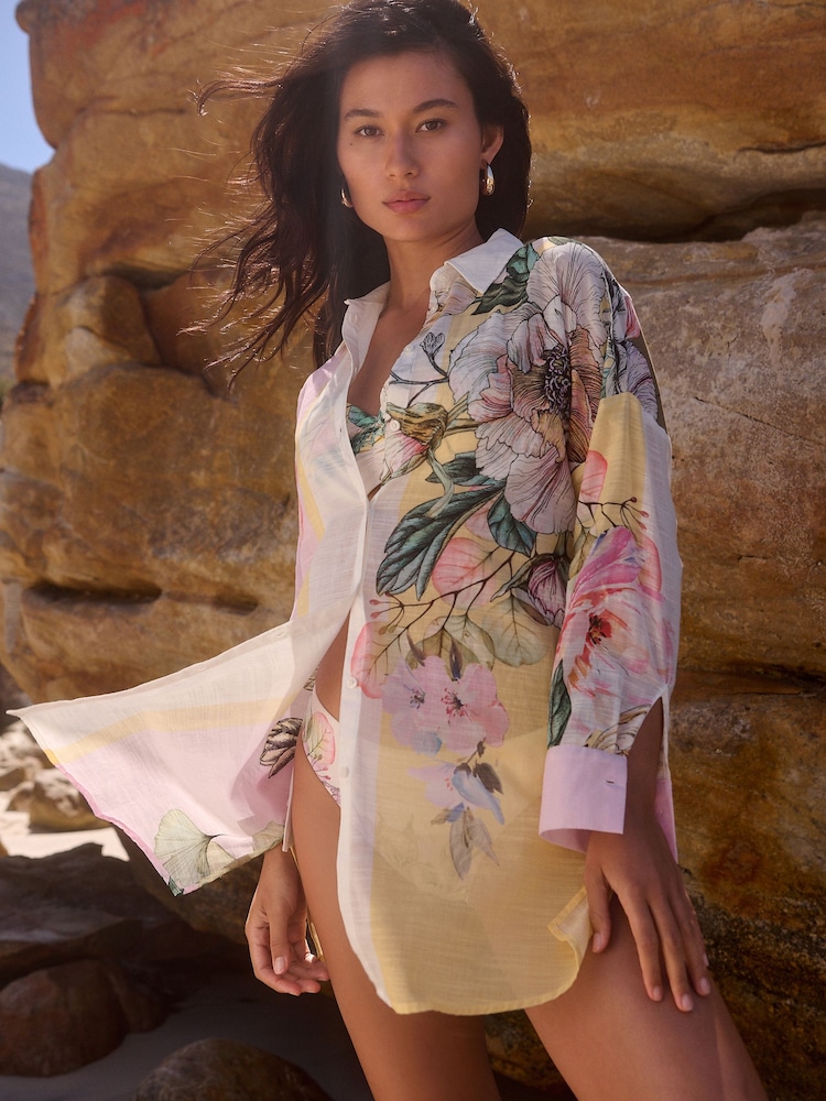 Yellow Beach Shirt Cover-Up - Image 1 of 8 Yellow Beach Shirt Cover-Up - Image 1 of 8