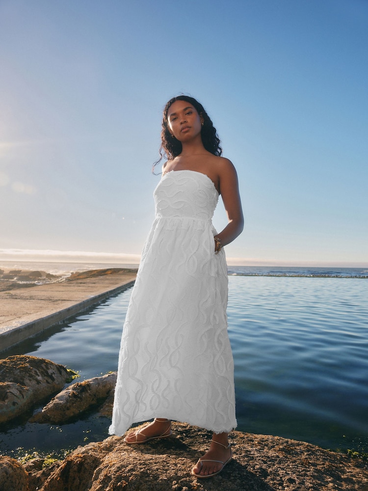 White 100% Cotton Bandeau Midi Dress - Image 1 of 7