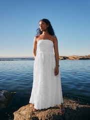 White 100% Cotton Bandeau Midi Dress - Image 2 of 7