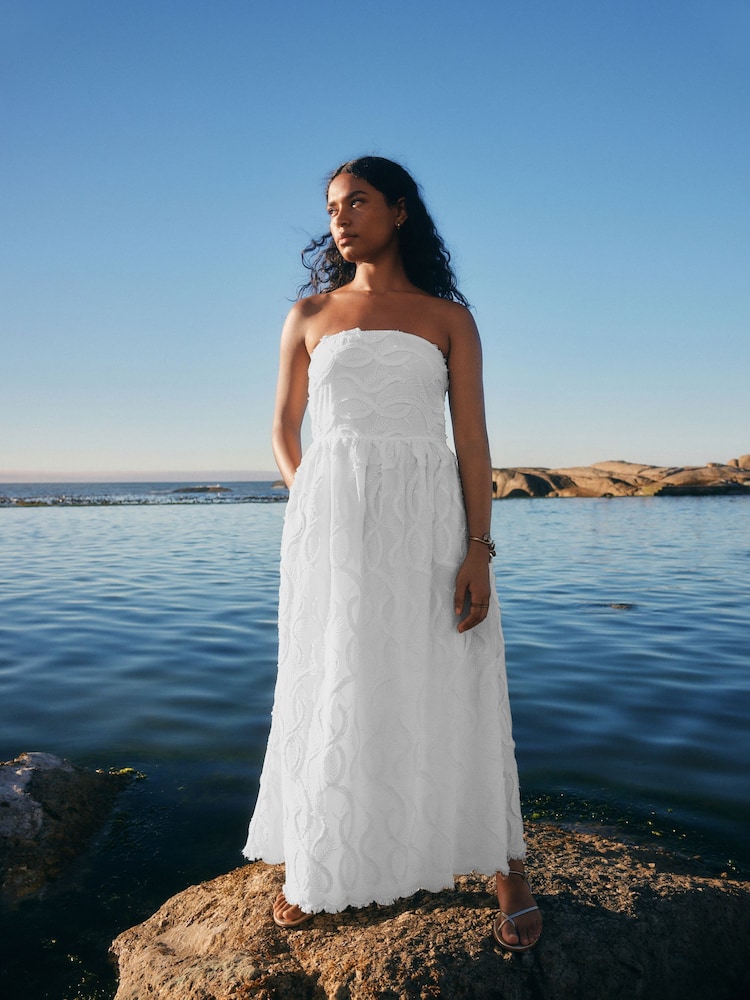 White 100% Cotton Bandeau Midi Dress - Image 2 of 7