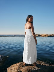 White 100% Cotton Bandeau Midi Dress - Image 3 of 7