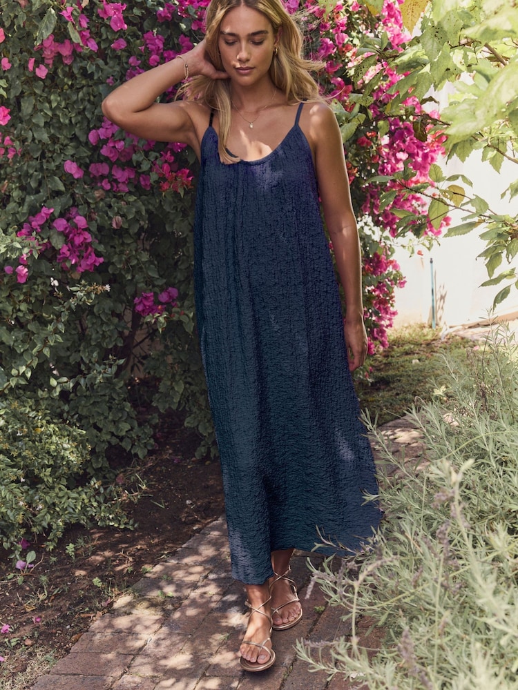 Navy Textured Jersey Maxi Dress - Image 2 of 7