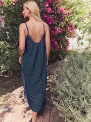 Navy Textured Jersey Maxi Dress - Image 3 of 7