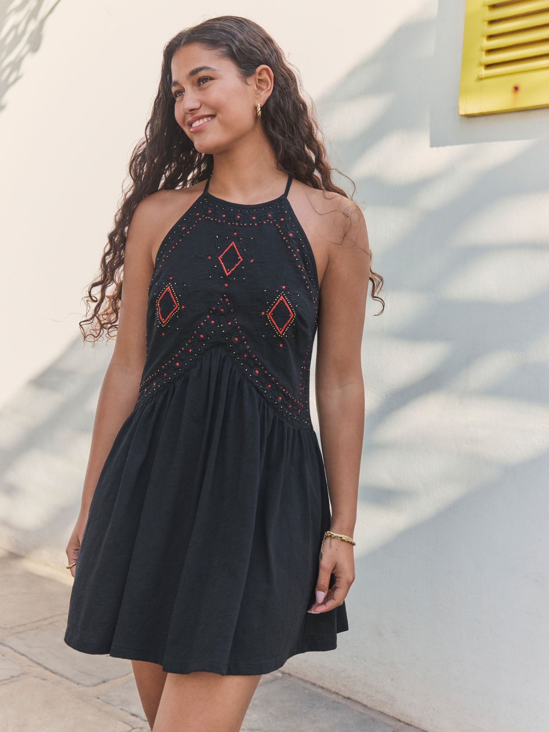 Buy Black Jersey Embroidered 100% Cotton Mini Dress from Buy Black Jersey Embroidered 100% Cotton Mini Dress from