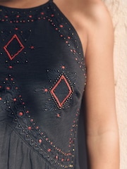 Black Jersey Embroidered 100% Cotton Mini Dress - Image 6 of 6
