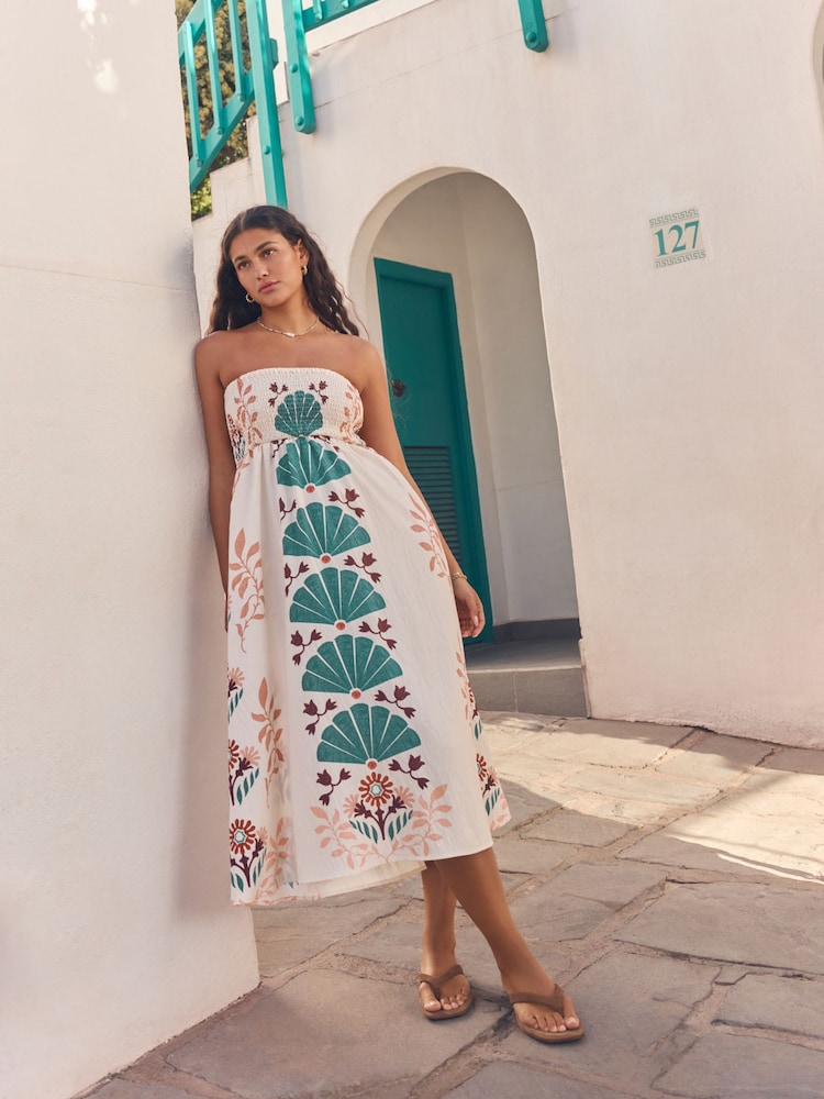 Khaki Green Bandeau Midi Dress - Image 1 of 9