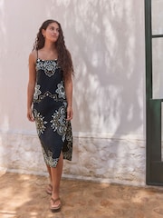 Black/Green Midi Slip Summer Dress - Image 2 of 7
