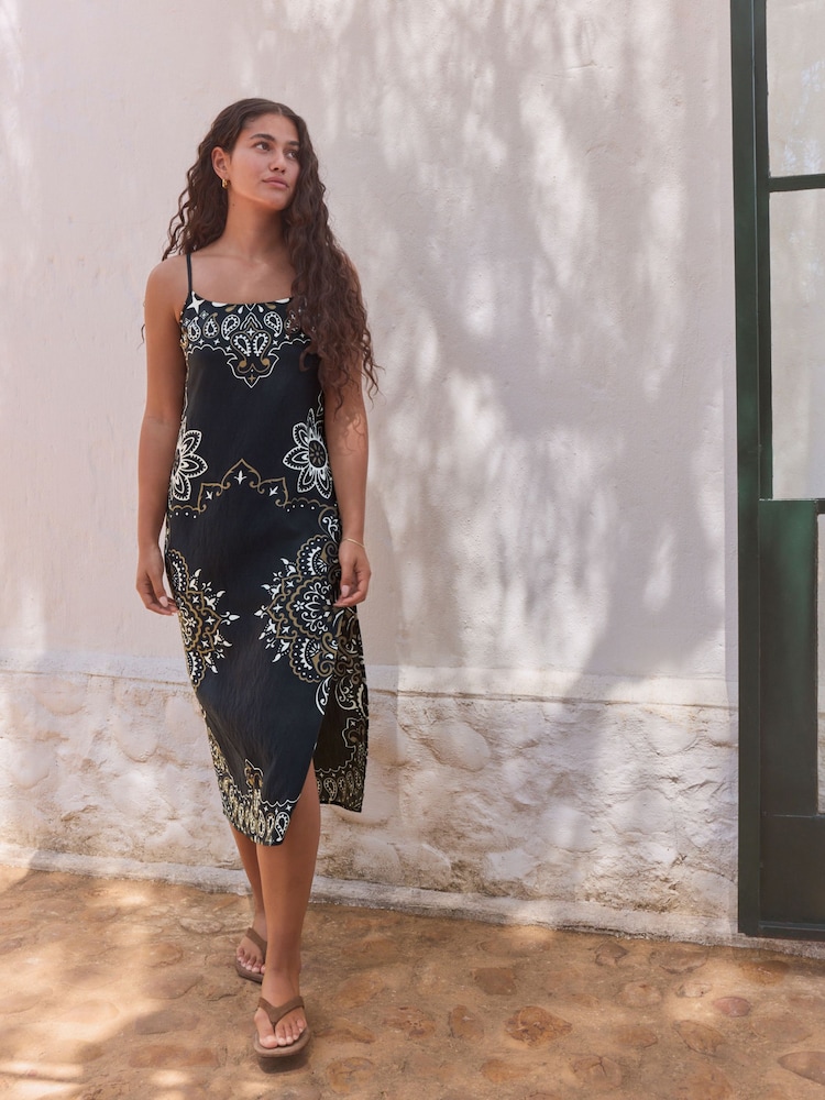 Black/Green Midi Slip Summer Dress - Image 2 of 7
