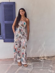 Multi Bandeau Wide Leg Jumpsuit With Linen - Image 1 of 5