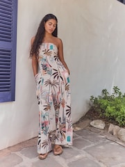 Multi Bandeau Wide Leg Jumpsuit With Linen - Image 2 of 5