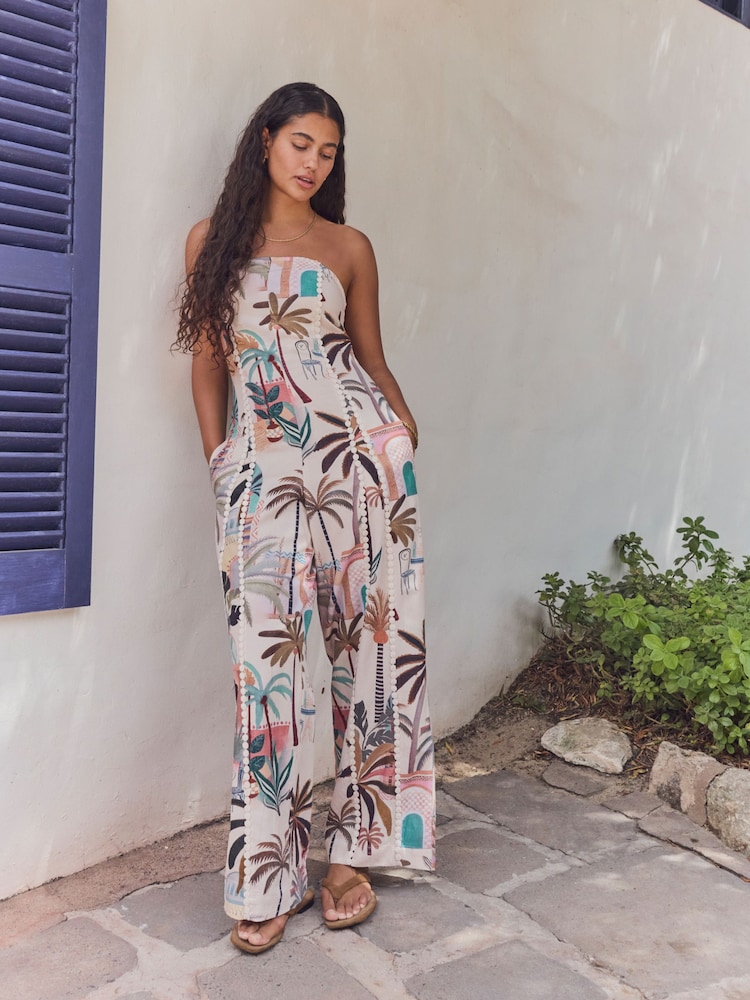 Multi Bandeau Wide Leg Jumpsuit With Linen - Image 2 of 5