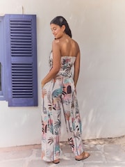 Multi Bandeau Wide Leg Jumpsuit With Linen - Image 4 of 5